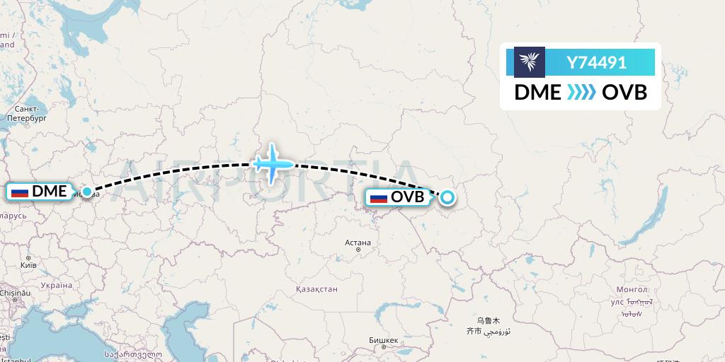 Y74491 NordStar Flight Map: Moscow to Novosibirsk