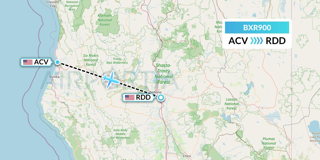 BXR900 Redding Aero Enterprises Flight Map: Eureka to Redding