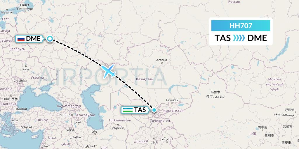HH707 Qanot Sharq Flight Map: Tashkent to Moscow