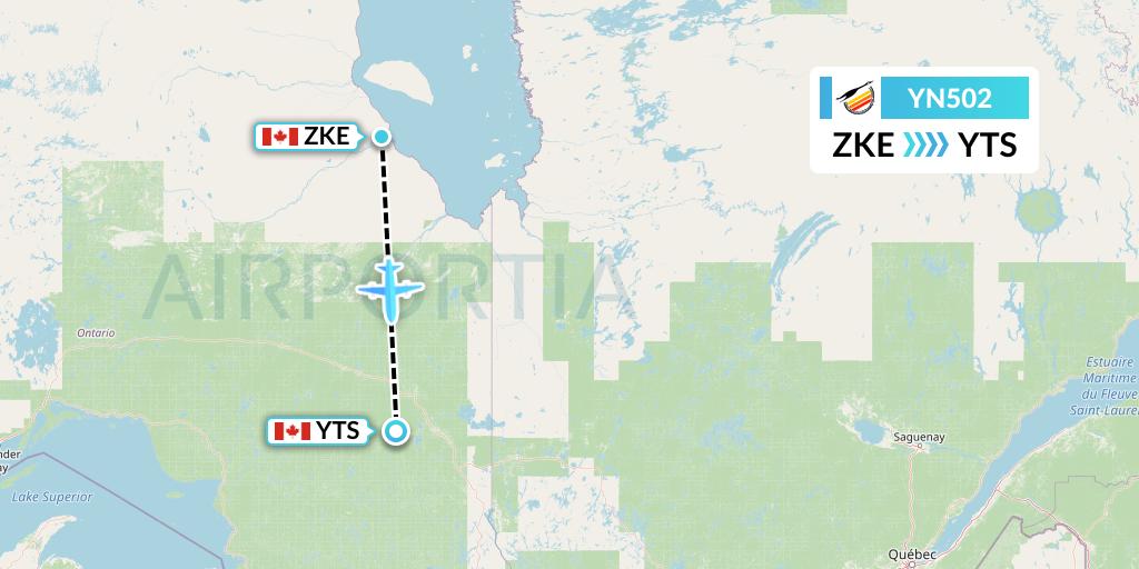 YN502 Air Creebec Flight Map: Kashechewan to Timmins