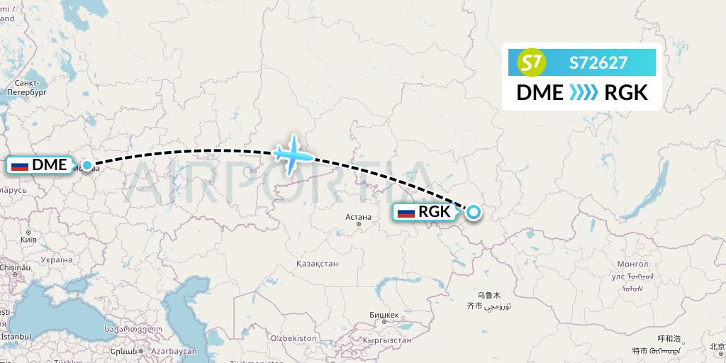 S72627 S7 Airlines Flight Map: Moscow to Gorno-Altaysk