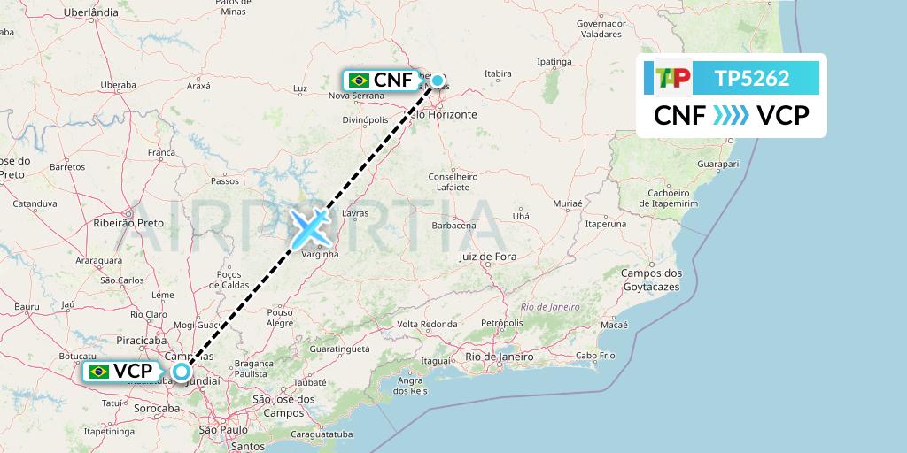 TP5262 TAP Portugal Flight Map: Belo Horizonte to Campinas