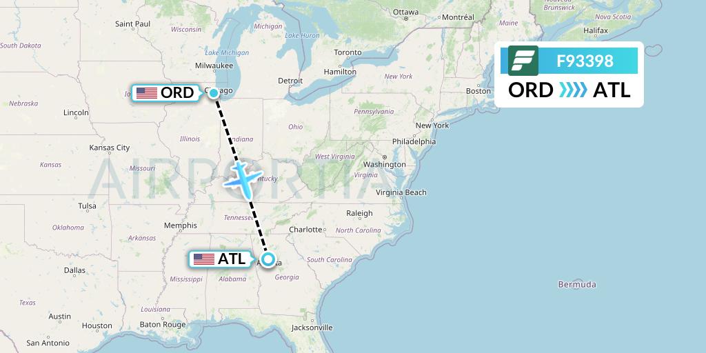 F93398 Frontier Airlines Flight Map: Chicago to Atlanta