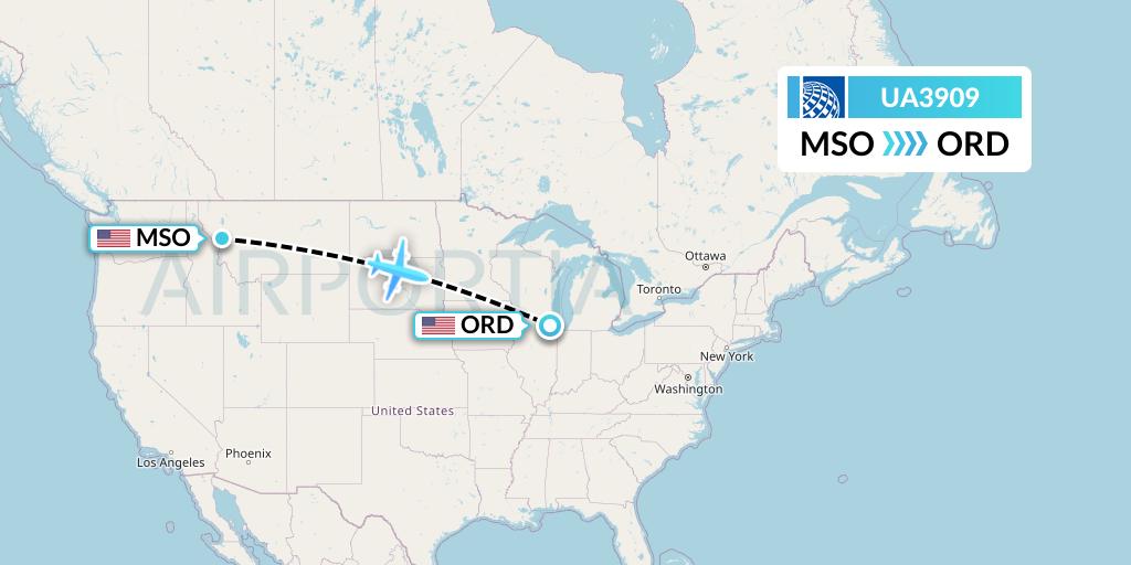 UA3909 United Airlines Flight Map: Missoula to Chicago