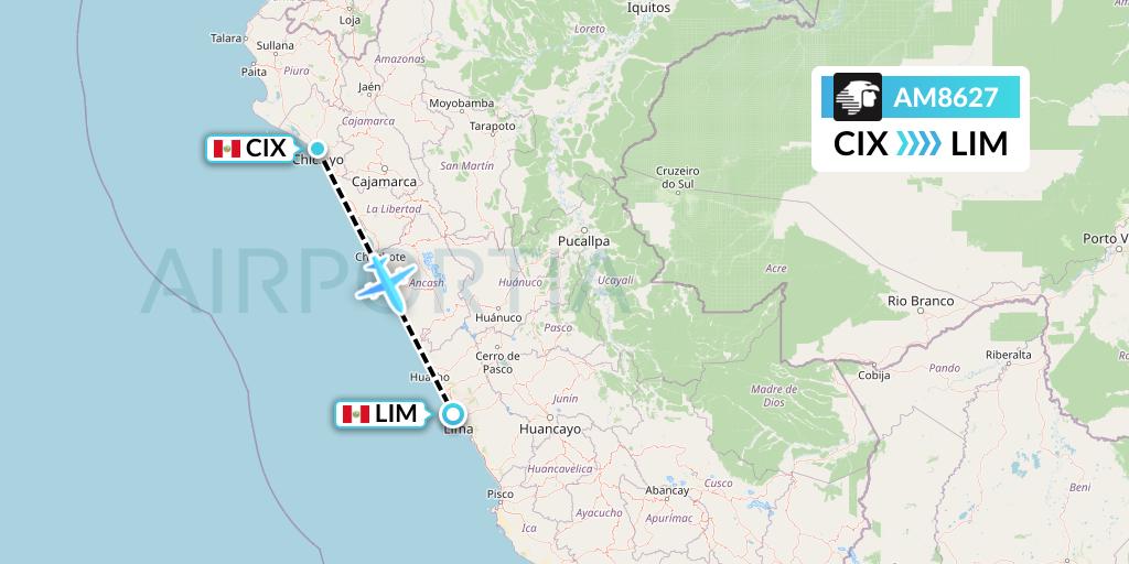 AM8627 Aeromexico Flight Map: Chiclayo to Lima