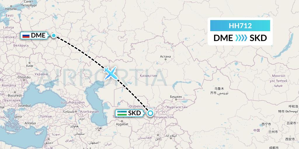 HH712 Qanot Sharq Flight Map: Moscow to Samarkand