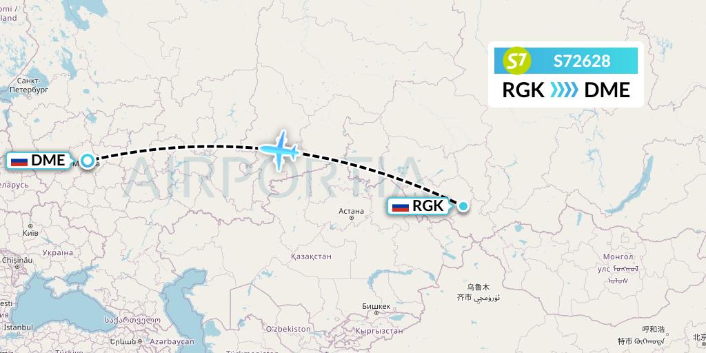 S72628 S7 Airlines Flight Map: Gorno-Altaysk to Moscow