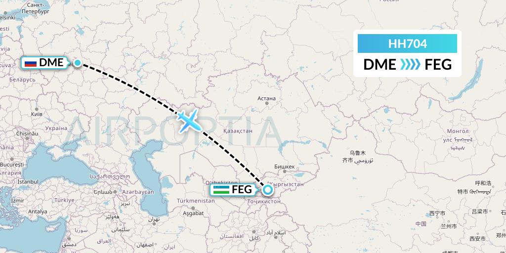 HH704 Qanot Sharq Flight Map: Moscow to Fergana