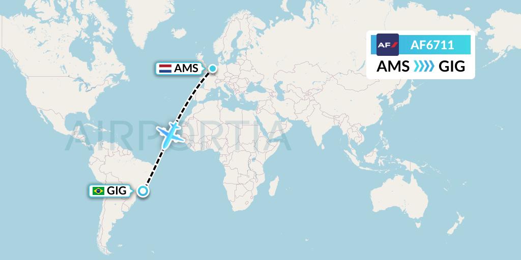 AF6711 Air France Flight Map: Amsterdam to Rio de Janeiro