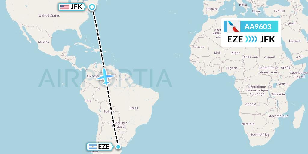 AA9603 American Airlines Flight Map: Buenos Aires to New York