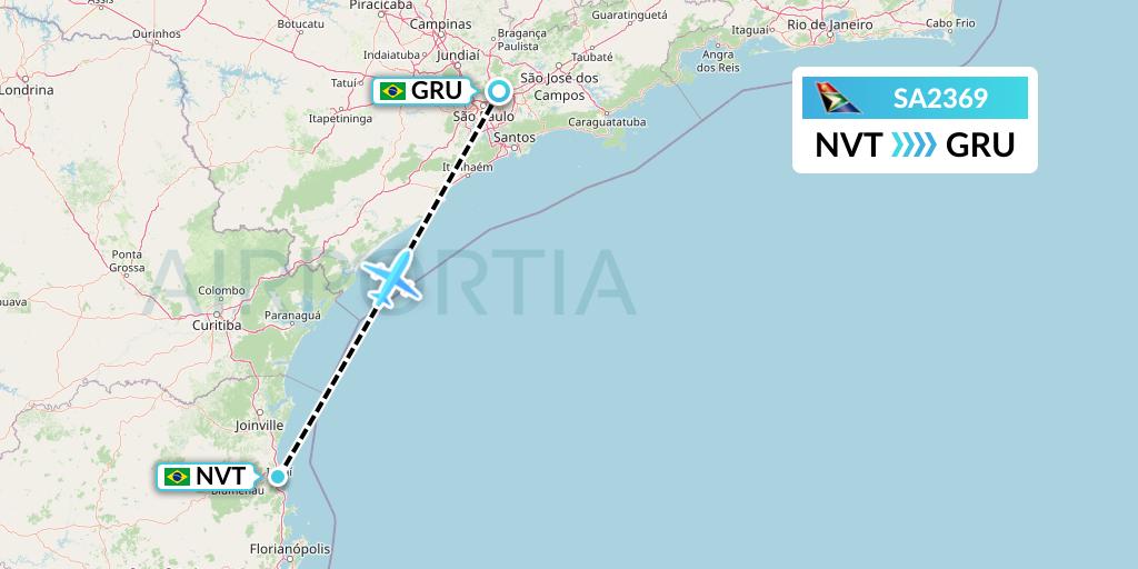 SA2369 South African Airways Flight Map: Navegantes to Sao Paulo