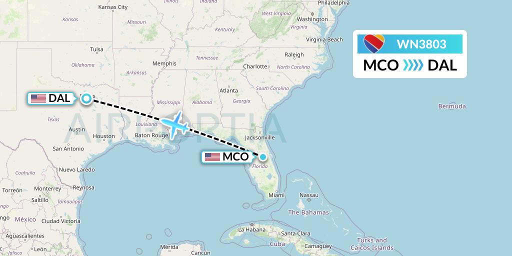 WN3803 Southwest Airlines Flight Map: Orlando to Dallas