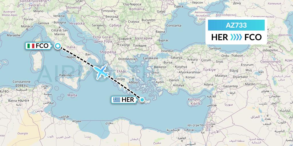 AZ733 ITA Airways Flight Map: Heraklion to Rome