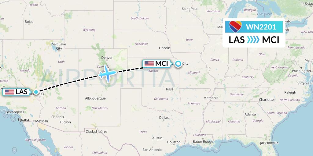 WN2201 Southwest Airlines Flight Map: Las Vegas to Kansas City