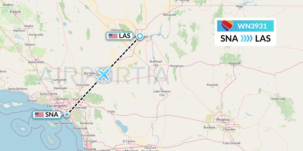 WN3931 Southwest Airlines Flight Map: Orange County to Las Vegas