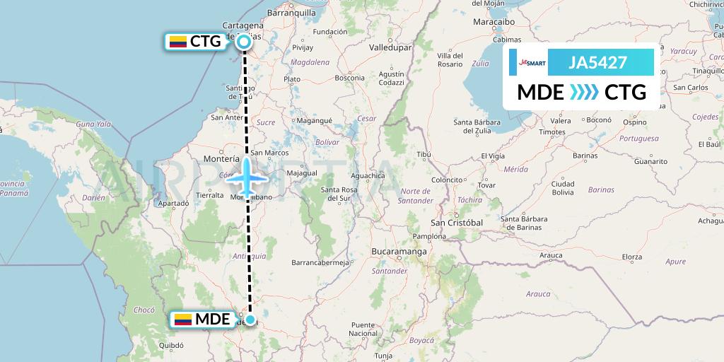 JA5427 JetSMART Flight Map: Medellin to Cartagena