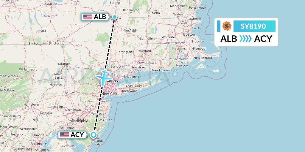 SY8190 Sun Country Airlines Flight Map: Albany to Atlantic City