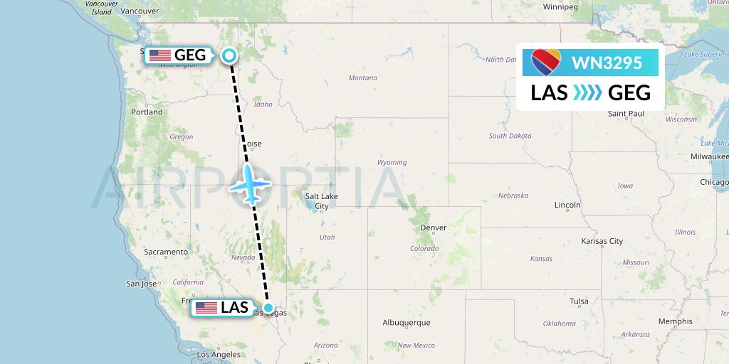 WN3295 Southwest Airlines Flight Map: Las Vegas to Spokane