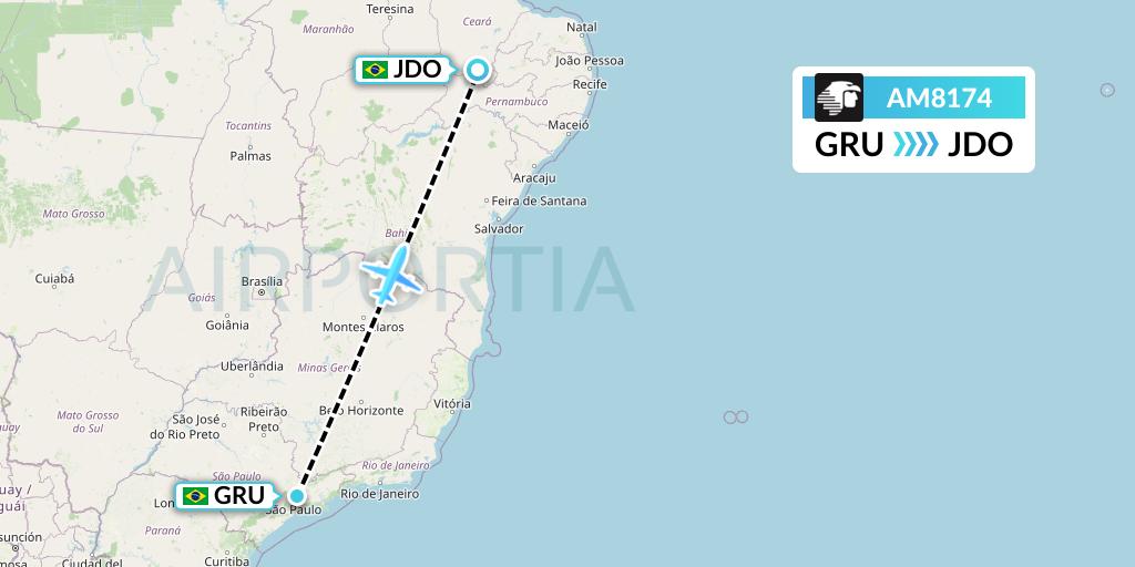 AM8174 Aeromexico Flight Map: Sao Paulo to Juazeiro Do Norte