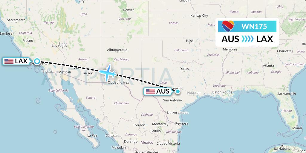 WN175 Southwest Airlines Flight Map: Austin to Los Angeles