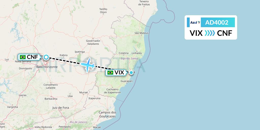 AD4002 Azul Brazilian Airlines Flight Map: Vitoria to Belo Horizonte