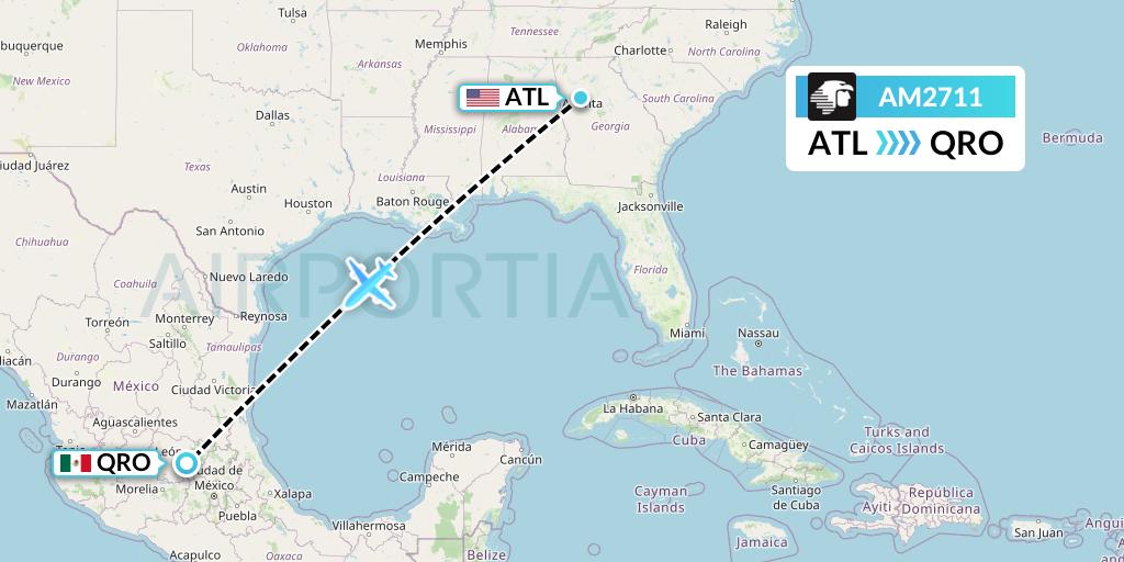AM2711 Aeromexico Flight Map: Atlanta to Queretaro