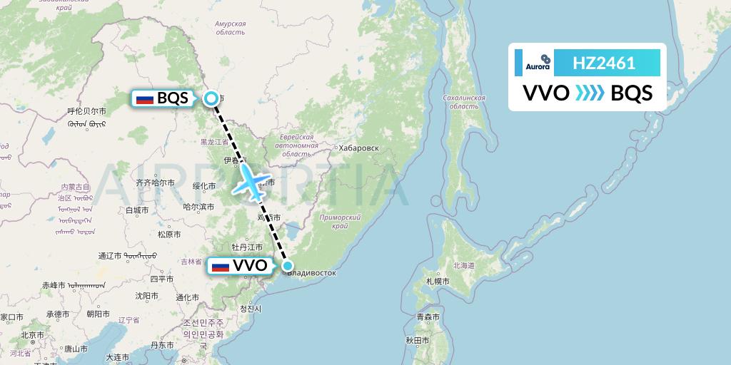 HZ2461 Aurora Flight Map: Vladivostok to Blagoveshchensk
