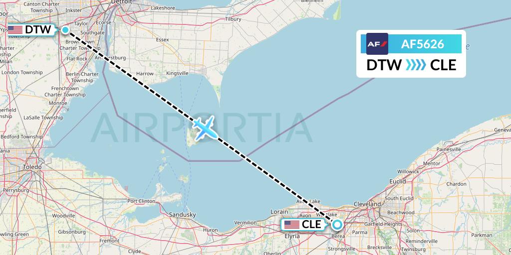 AF5626 Air France Flight Map: Detroit to Cleveland