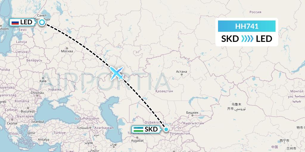 HH741 Qanot Sharq Flight Map: Samarkand to St. Petersburg