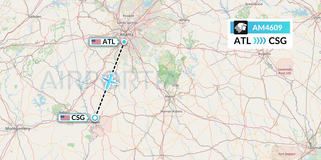 AM4609 Aeromexico Flight Map: Atlanta to Columbus