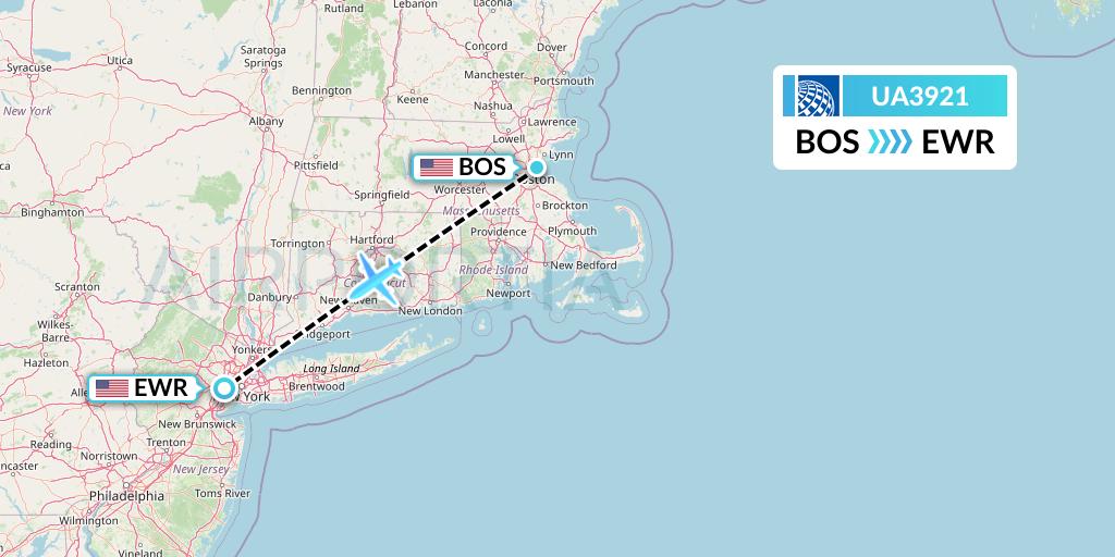 UA3921 United Airlines Flight Map: Boston to New York