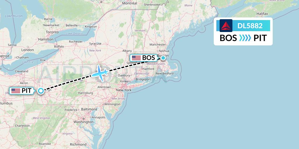 DL5882 Delta Air Lines Flight Map: Boston to Pittsburgh