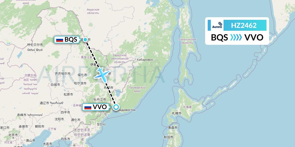 HZ2462 Aurora Flight Map: Blagoveshchensk to Vladivostok