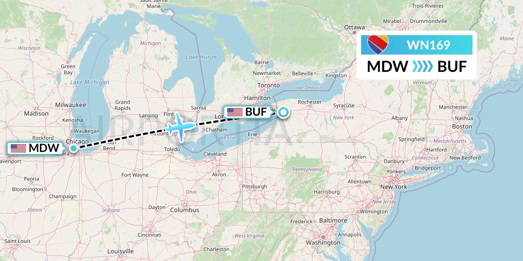 WN169 Southwest Airlines Flight Map: Chicago to Buffalo