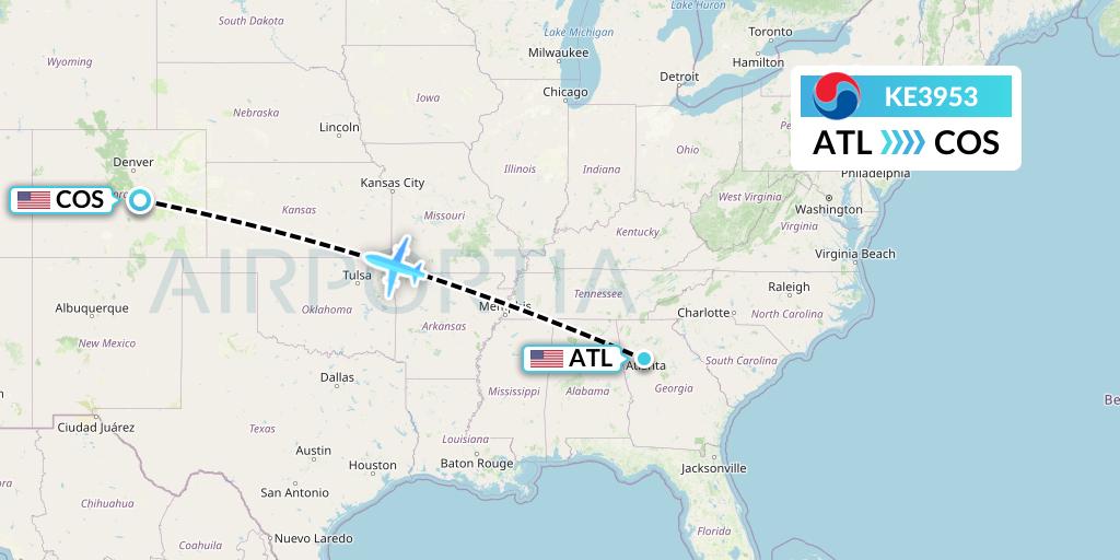 KE3953 Korean Air Flight Map: Atlanta to Colorado Springs