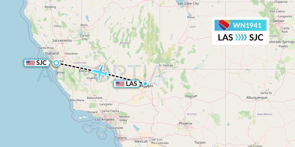WN1941 Southwest Airlines Flight Map: Las Vegas to San Jose