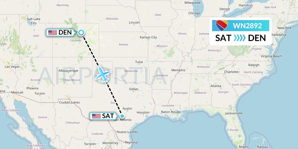 WN2892 Southwest Airlines Flight Map: San Antonio to Denver