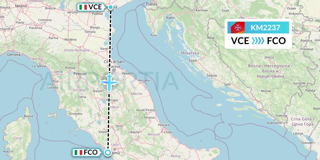 KM2237 Air Malta Flight Map: Venice to Rome