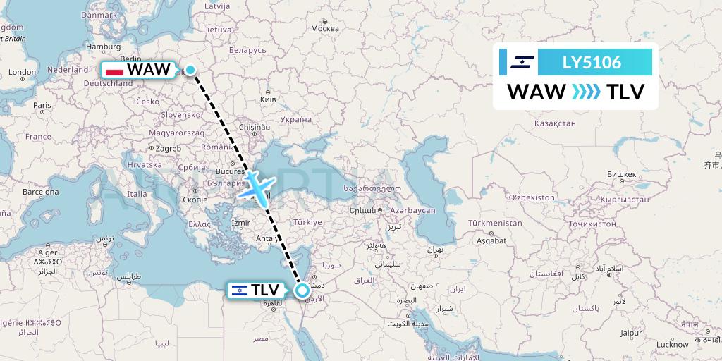 LY5106 El Al Flight Map: Warsaw to Tel Aviv