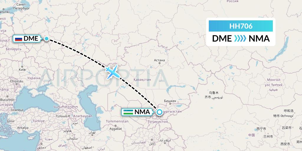 HH706 Qanot Sharq Flight Map: Moscow to Namangan