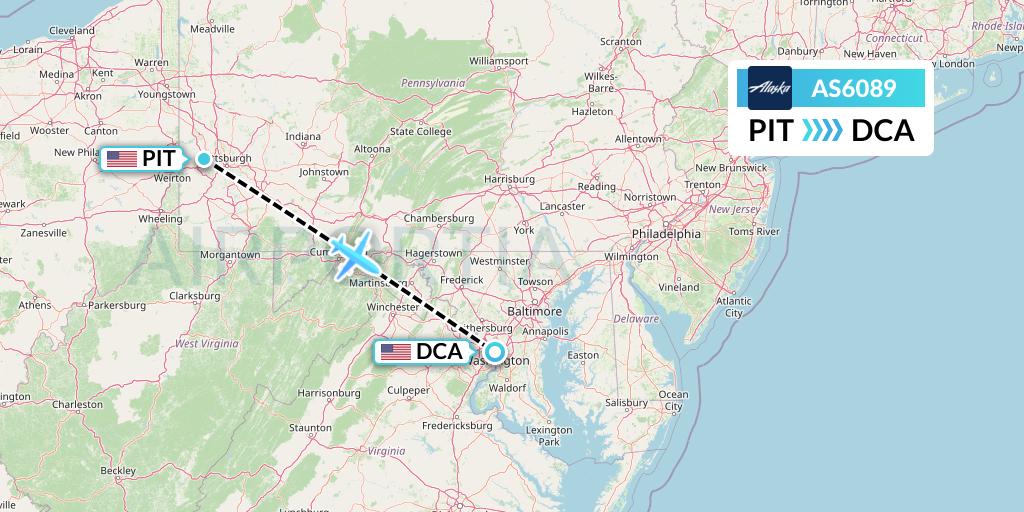 AS6089 Alaska Airlines Flight Map: Pittsburgh to Washington