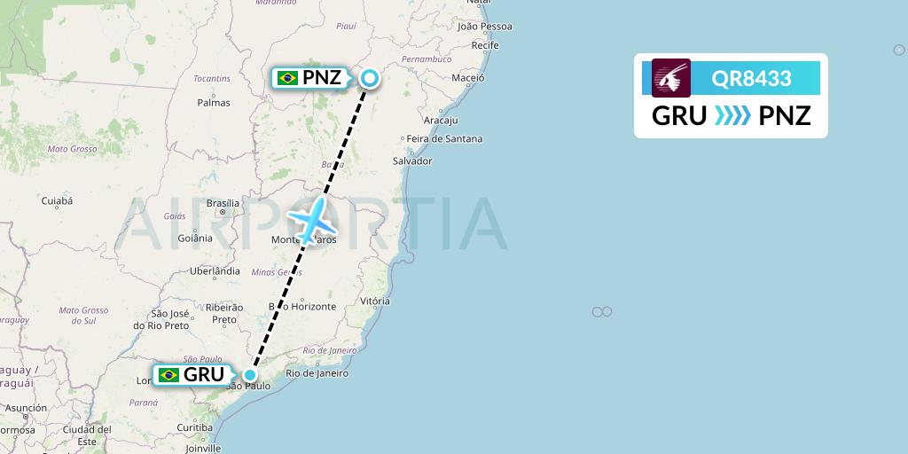 QR8433 Qatar Airways Flight Map: Sao Paulo to Petrolina