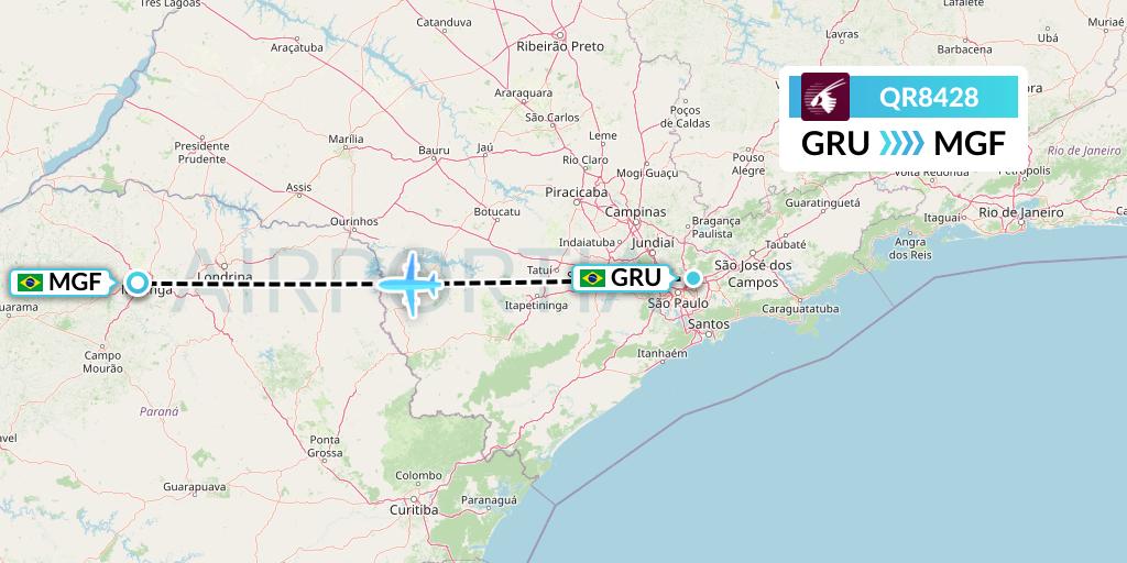 QR8428 Qatar Airways Flight Map: Sao Paulo to Maringa