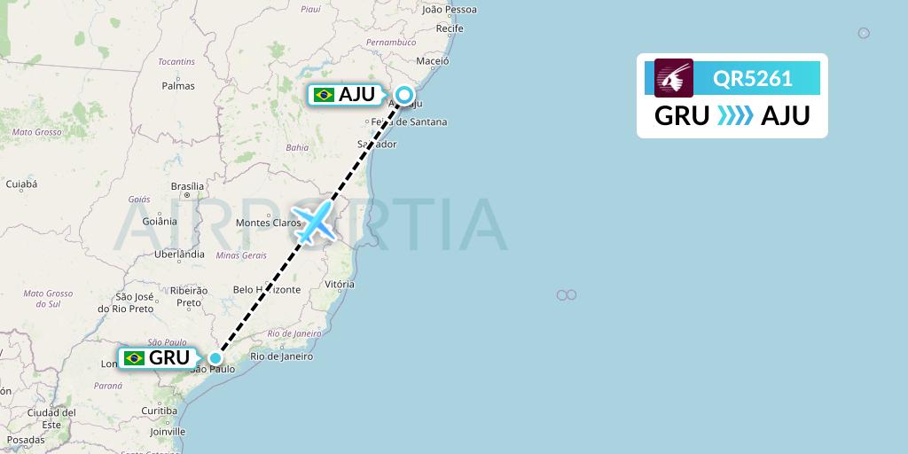 QR5261 Qatar Airways Flight Map: Sao Paulo to Aracaju