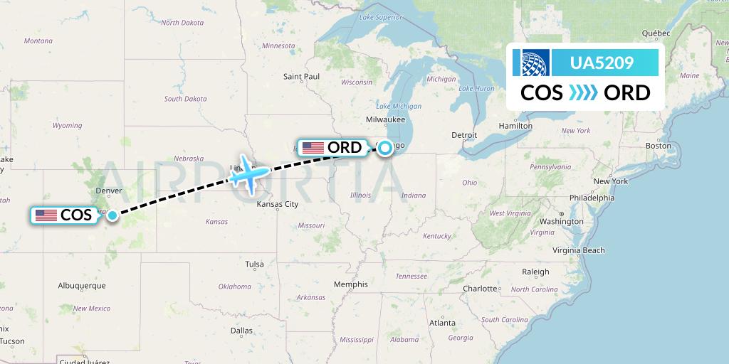 UA5209 United Airlines Flight Map: Colorado Springs to Chicago