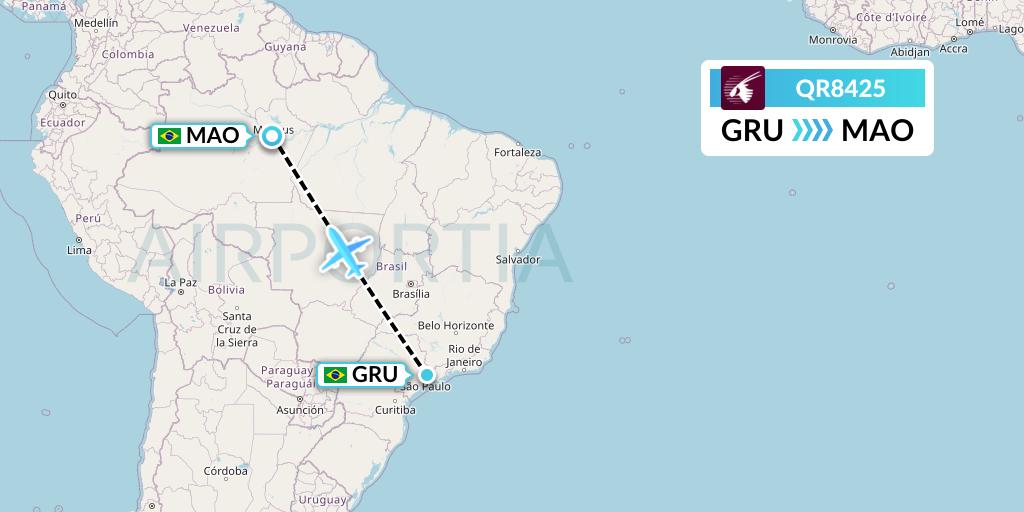QR8425 Qatar Airways Flight Map: Sao Paulo to Manaus