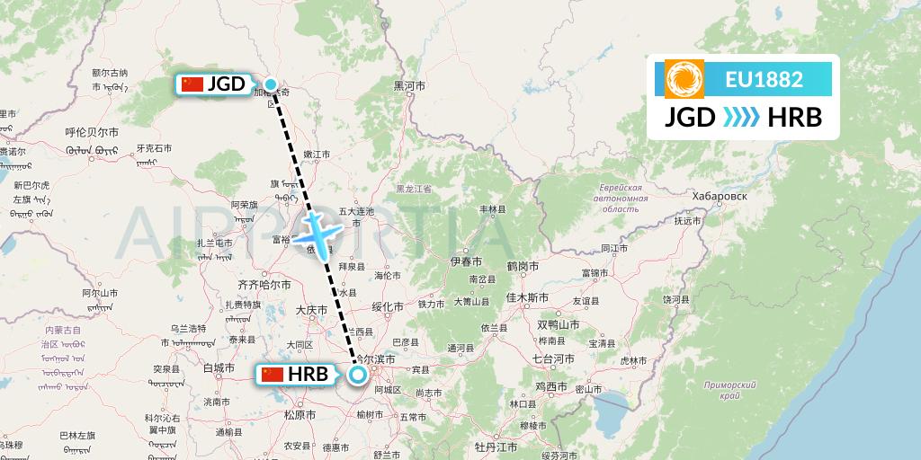 EU1882 Chengdu Airlines Flight Map: Jiagedaqi to Harbin