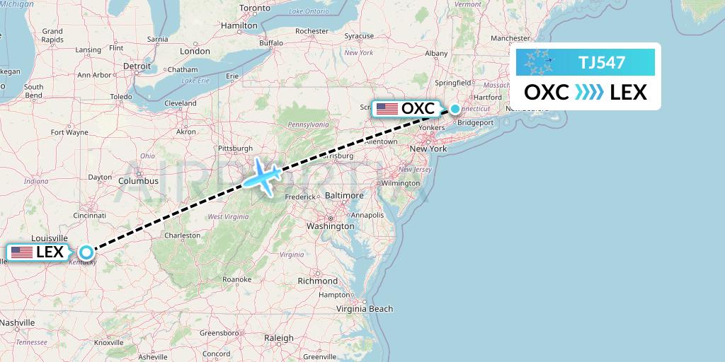 TJ547 Tradewind Aviation Flight Map: Oxford to Lexington