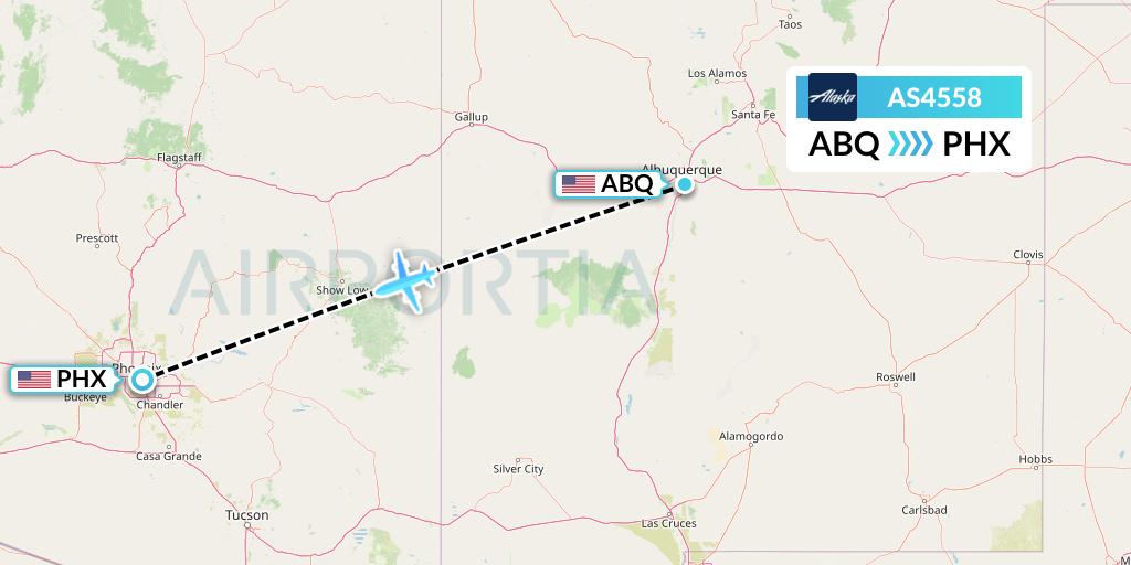 AS4558 Alaska Airlines Flight Map: Albuquerque to Phoenix