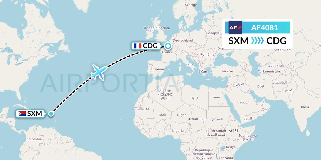AF4081 Air France Flight Map: Sint Maarten to Paris